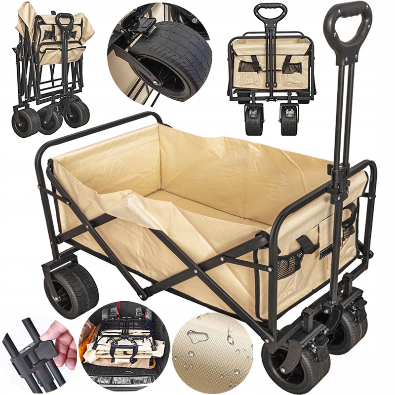 Wózek Plażowy Turystyczny Ogrodowy Składany Transportowy Na Dużych Kółach
