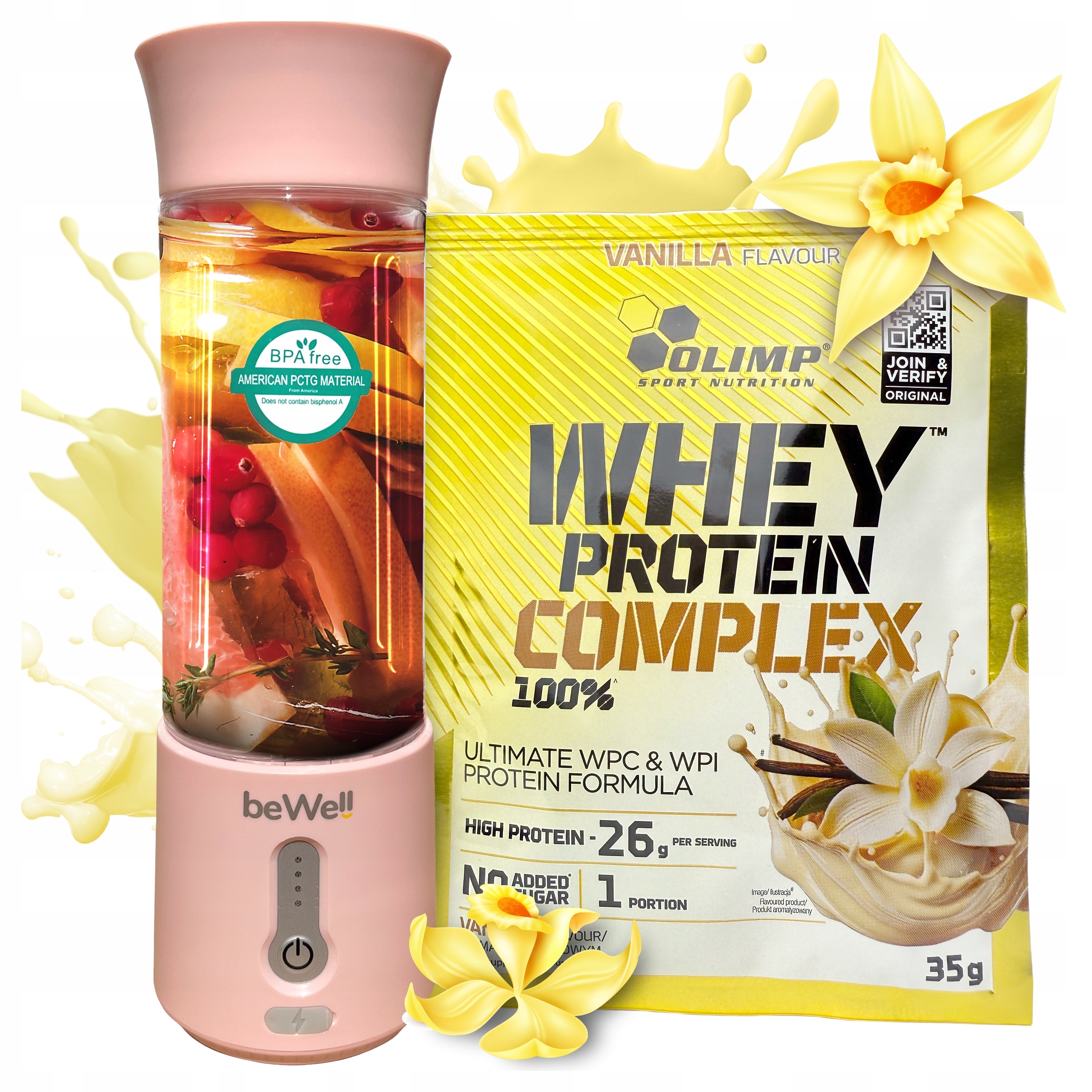 Blender Kielichowy Przenośny Bezprzewodowy beWell na Usb Białko Olimp Wpc