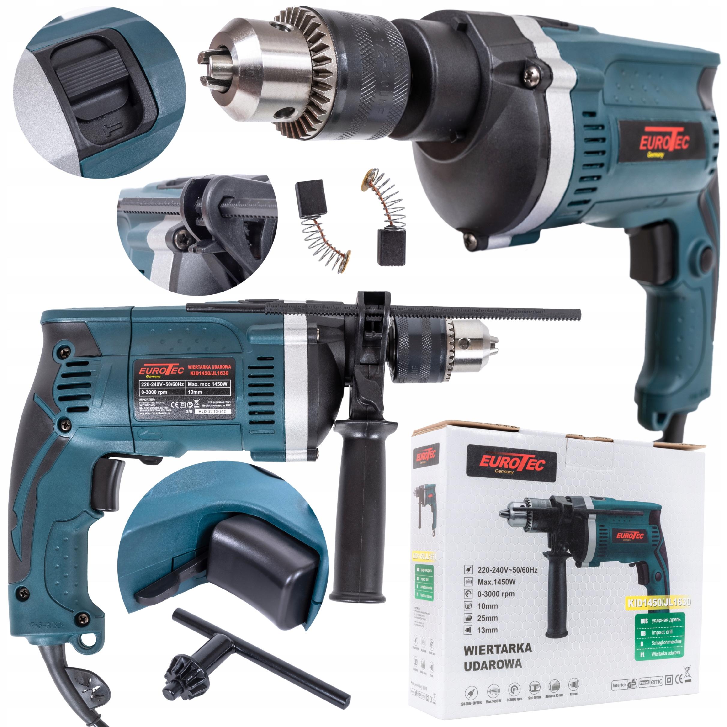 Wiertarka Udarowa Elektryczna Ø13 1450W Udar Mocna Metalowa Głowica +zestaw