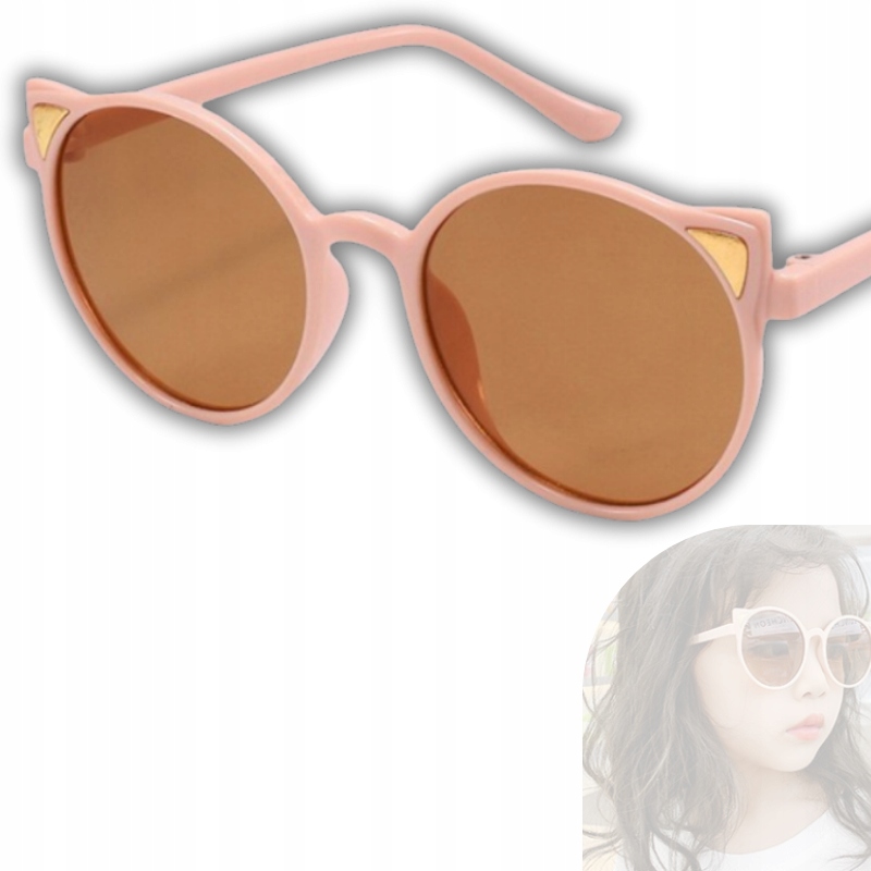 OKULARY PRZECIWSŁONECZNE KOCIE USZY DLA DZIECI KOTEK ZWIERZĘTA PUDROWY RÓŻ
