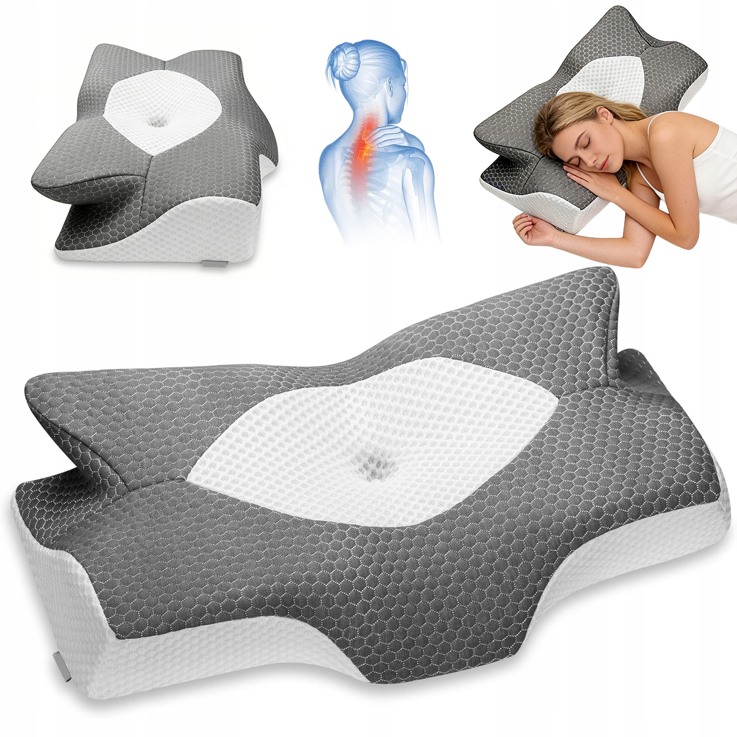 Ortopedyczna Poduszka Spania Pianka Memory Komfort Snu 2 Poziomy Wysokości