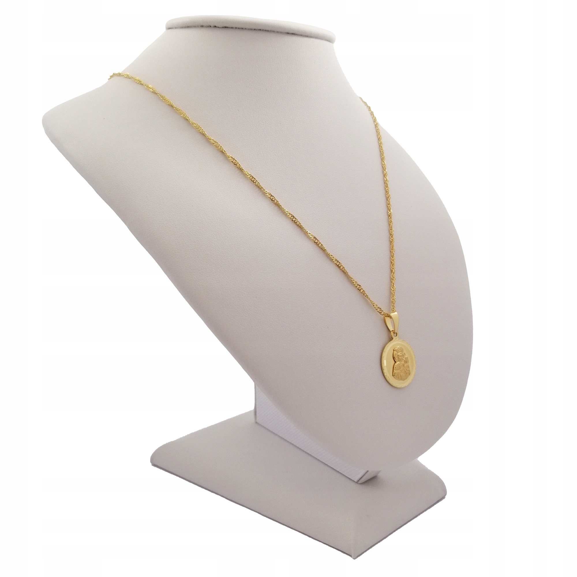 ZŁOTY ŁAŃCUSZEK SINGAPUR+MATKA BOSKA PREZENT DLA DZIEWCZYNKI GRAWER GRATIS Długość całkowita 42 cm