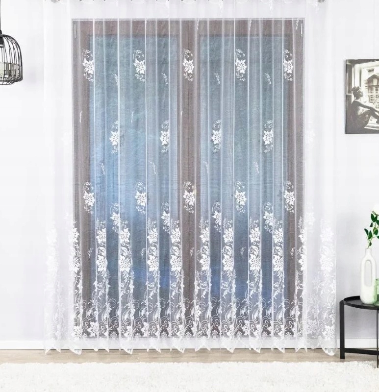 Květinová Hotová Záclona S Páskou, Bílá -400x240