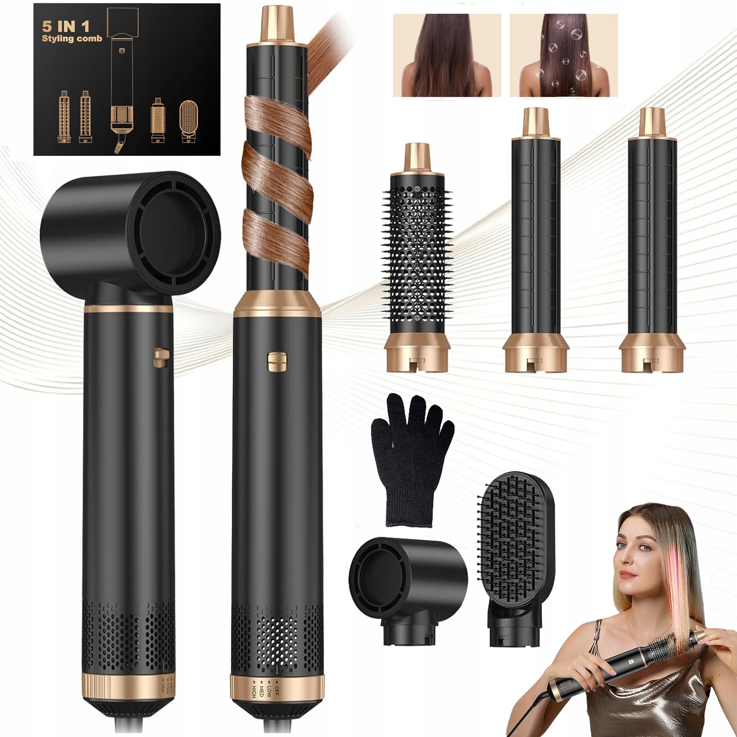 Suszarka Do Włosów Zestaw Automatyczna Obrotowa Lokówka Prostowanie 5W1
