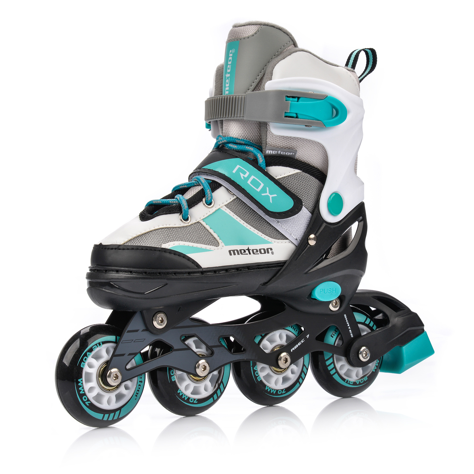 Kolečkové Brusle Meteor Rox S 30-33 Mátové, hliníkové ABEC-7, regulace 18-20 cm, Pu 64 mm