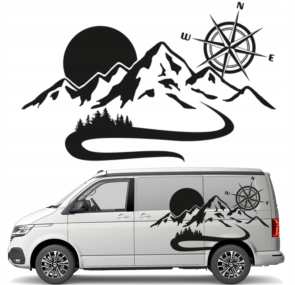 Samolepka Grafika na karavan auto Horské Pásmo Růže Větrů Les 90x142