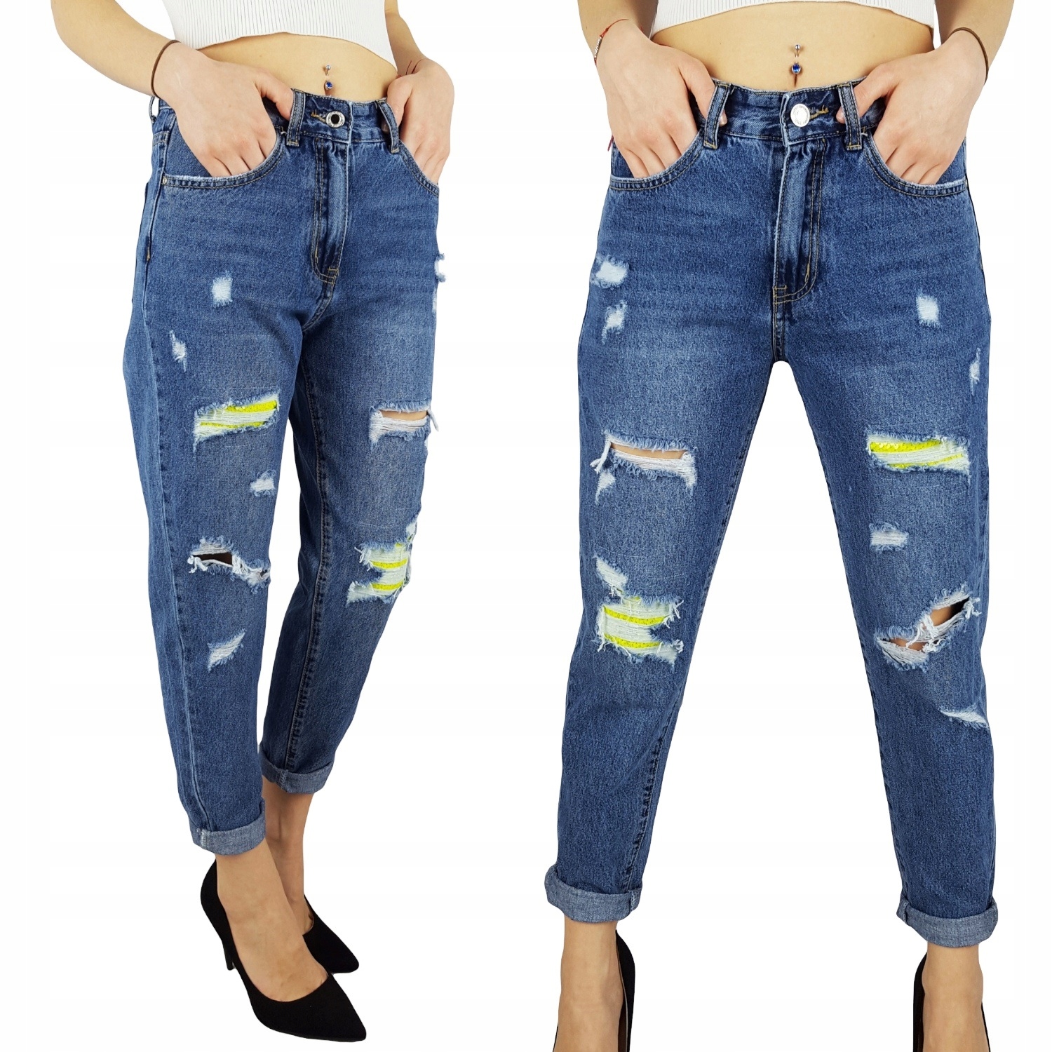 #DAMSKIE - SPODNIE - WYSOKI - STAN - BOYFRIEND New