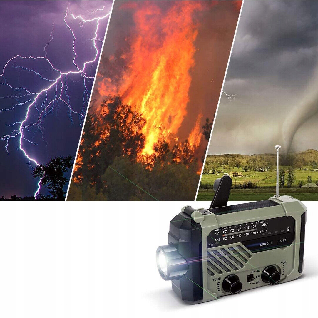 PRZENOŚNE RADIO NA KORBKĘ Z BATERIĄ SOLARNE 2000MAH, RADIO AWARYJNE Z AM FM Funkcje inne