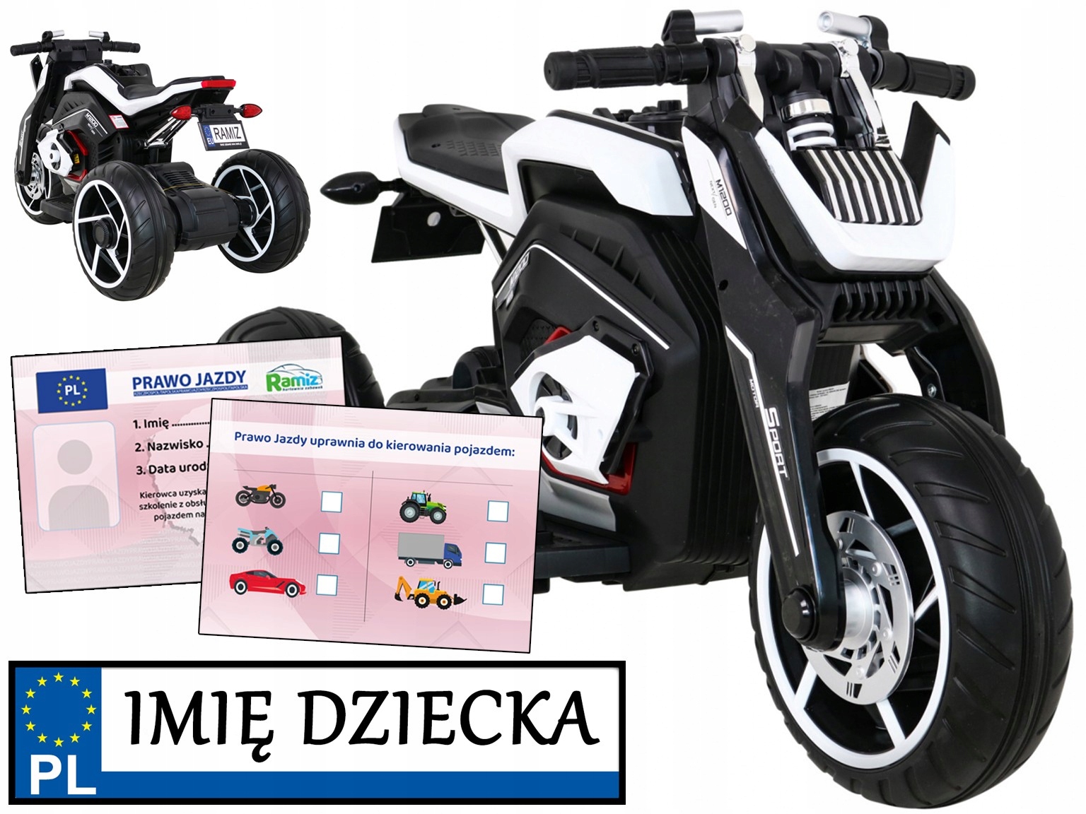 Motorek dla dzieci Future piankowe koła prawo jazdy Tablica Z Imieniem