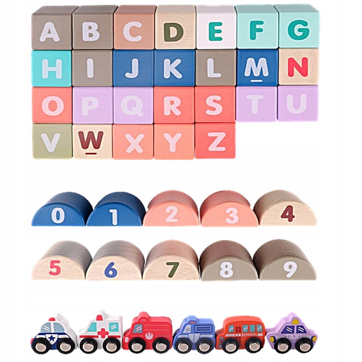 DREWNIANE KLOCKI EDUKACYJNE ZESTAW MIASTO 115 el Wiek dziecka 3 lata +