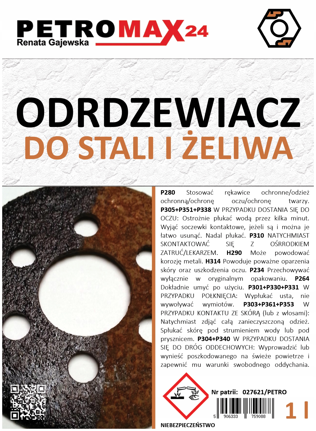 ODRDZEWIACZ DO STALI I ŻELIWA 1l Rozpylacz PETROMAX24 EAN (GTIN) 5906333759088