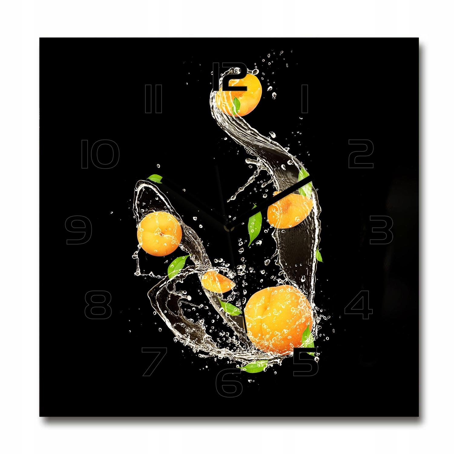 Veľké sklenené hodiny do obývacej izby Marhule a voda 60x60 cm