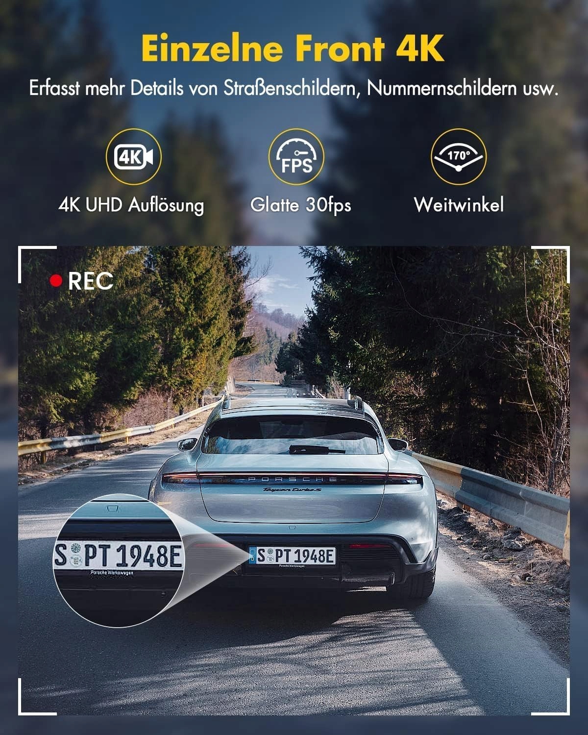 GKU Kamera Samochodowa 4K 2.5K Przód Tył WiFi 64GB Karta SD Nocny Tryb — miniatura 2