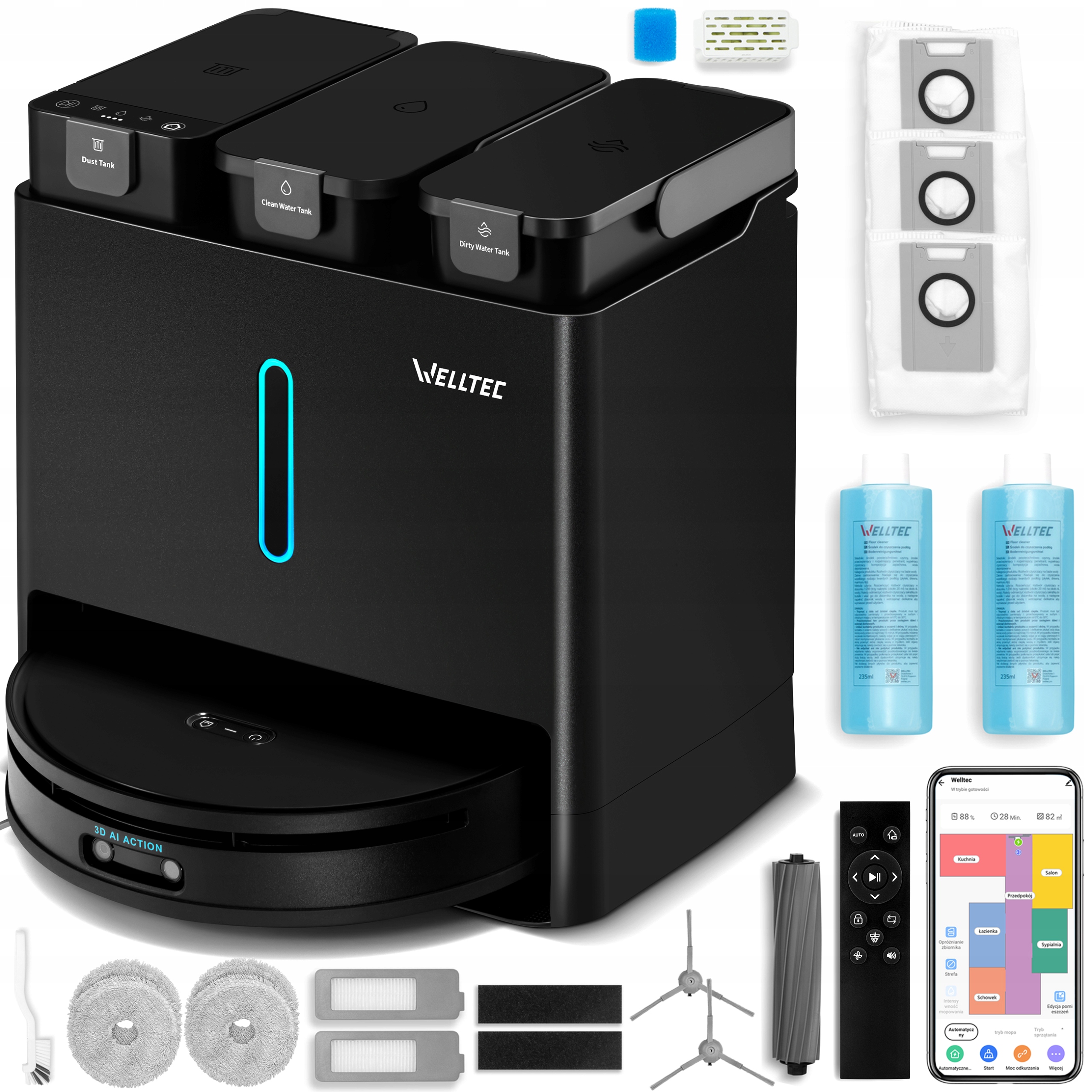 ROBOT SPRZĄTAJĄCY MOPUJĄCY WELLTEC R10 MAX + STACJA 8W1 + AKCESORIA