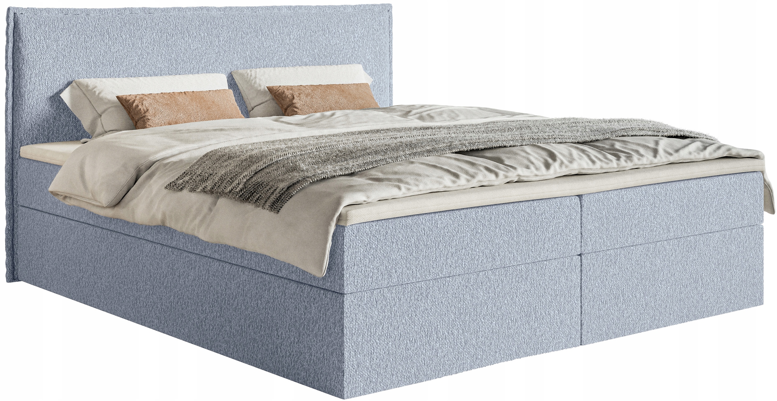 Kontinentální postel 180 x 200 cm Softie s úložným prostorem a topperem, modrá žinylka