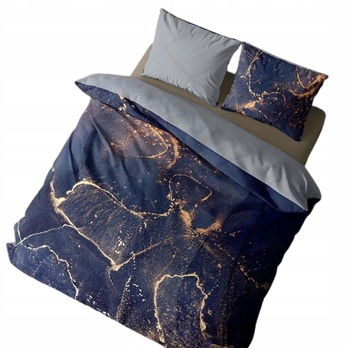 Elegantná Tmavomodrá Posteľná Bielizeň Mramor Kameň Bavlnený Satén 220x200