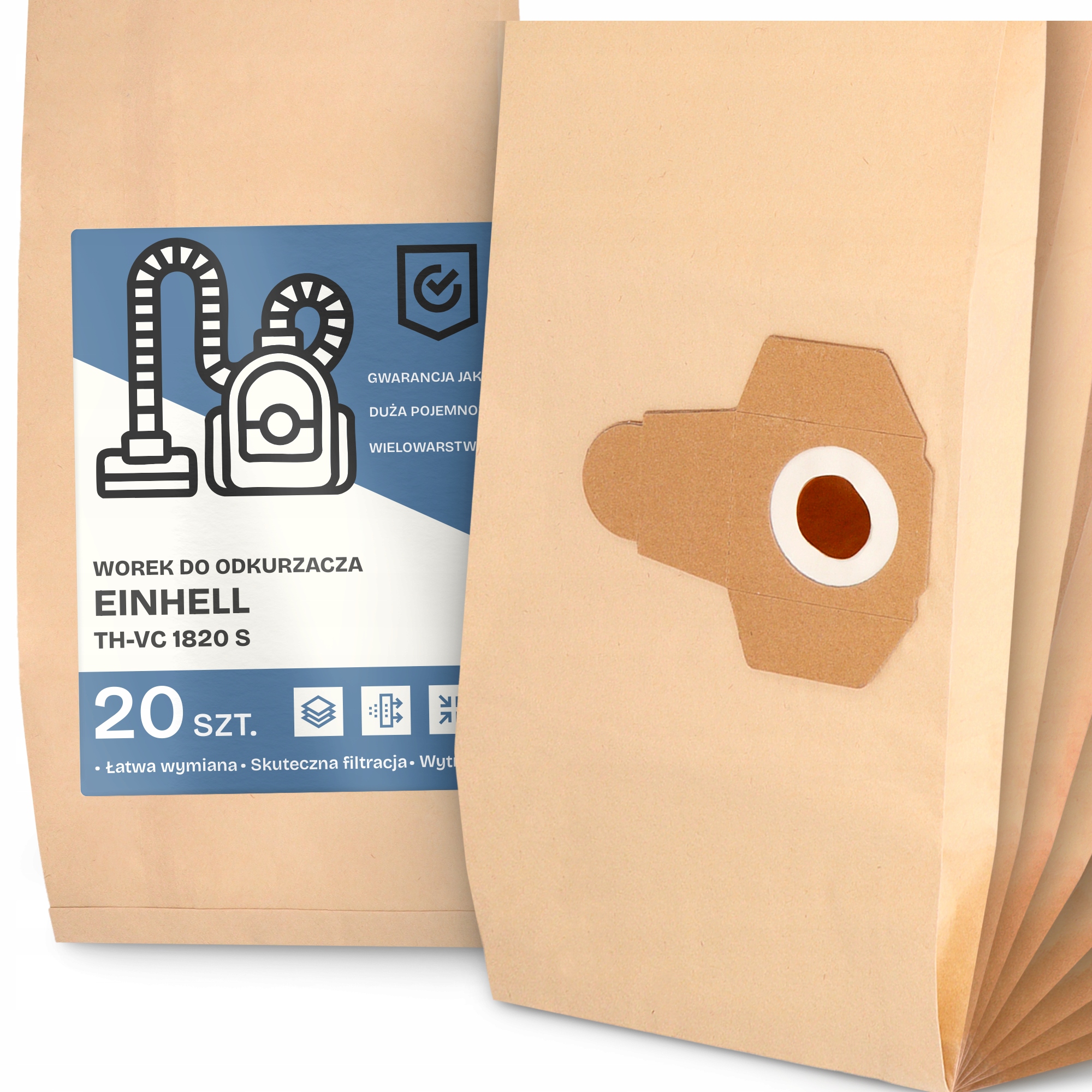 20 x Sáček Do Vysavače Einhell Th-vc 1820 S Papírový Velký Silný Sáčky 2A
