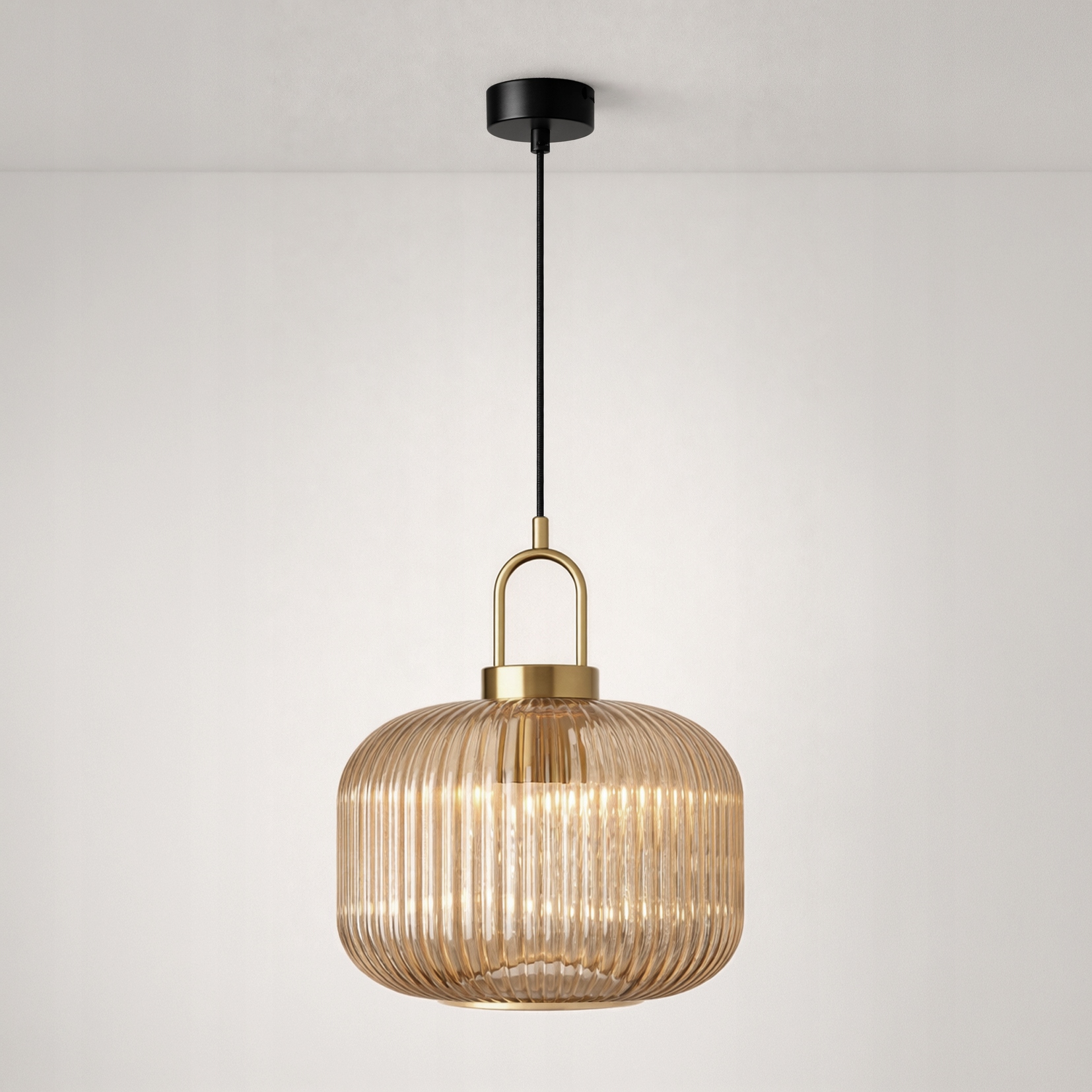 Lampa Wisząca nad Stół wyspę stolik Art Deco Złota Ryflowany Miodowy Klosz