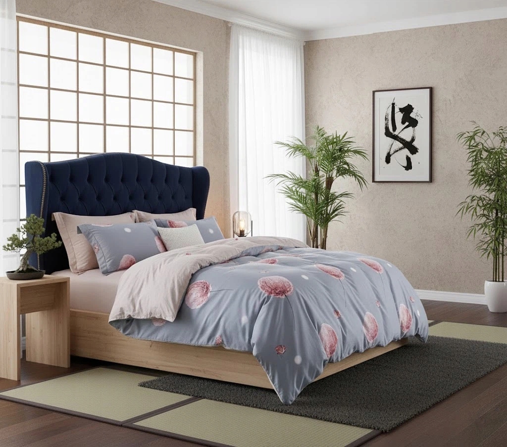 Bavlněná sada ložního prádla s květinovým vzorem pro dvoulůžko 160x200 cm, 3 díly