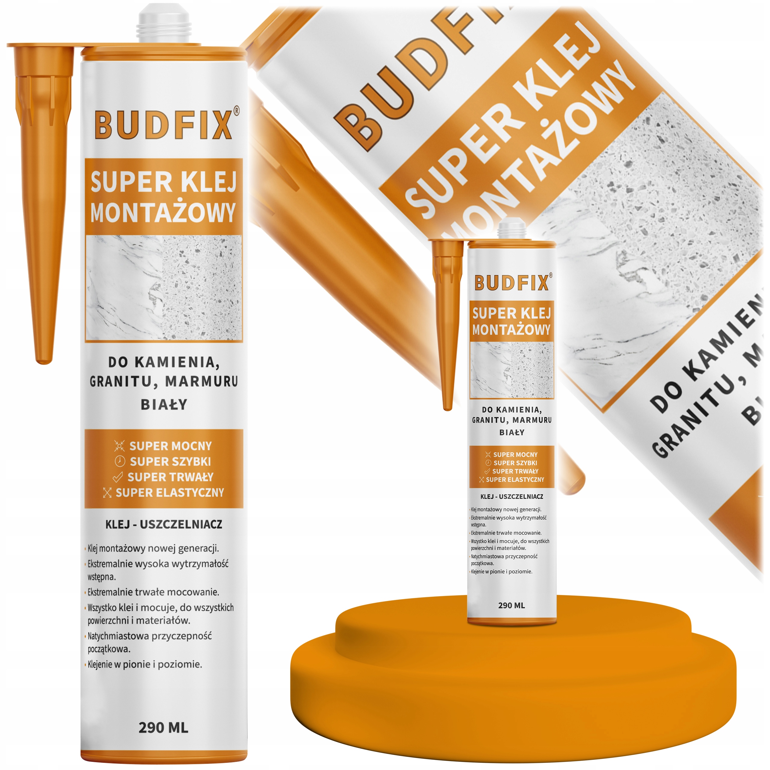 Klej Montażowy Do Kamienia Parapetów Betonu Nagrobków Mocny High Tack 290ml