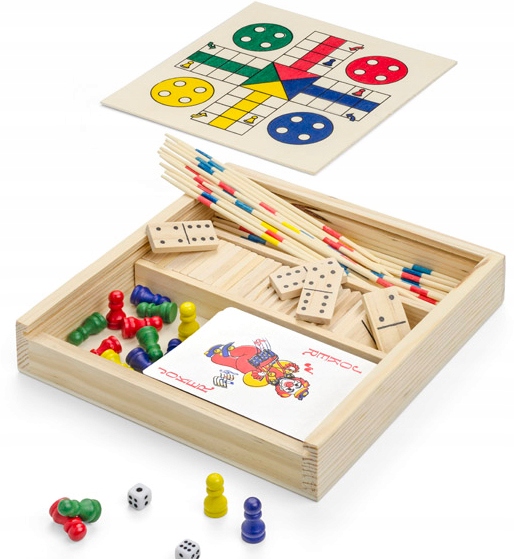 ZESTAW 4 GIER chińczyk domino bierki mikado karty