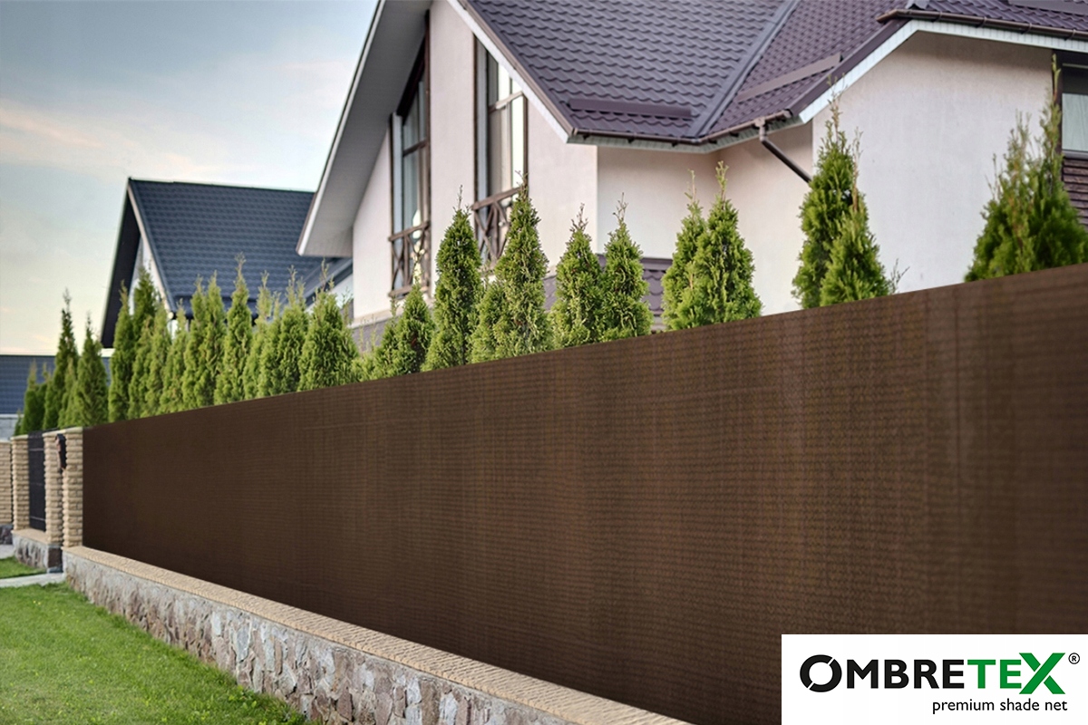 Brązowa SIATKA cieniująca MASKUJACA NA płot PANELE 1,7x10m cieniówka OSŁONA Producent Ombretex