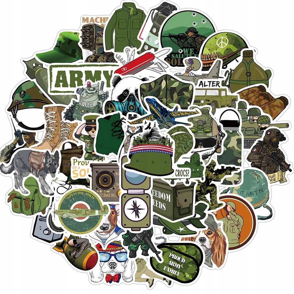 

Naklejki Wlepy Stickers Bomb MIX Army 50 szt