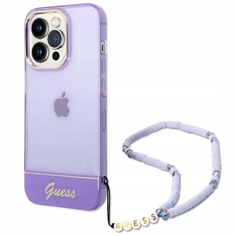 Guess Translucent Pearl Strap Pouzdro pro iPhone 14 Pro (fialové)