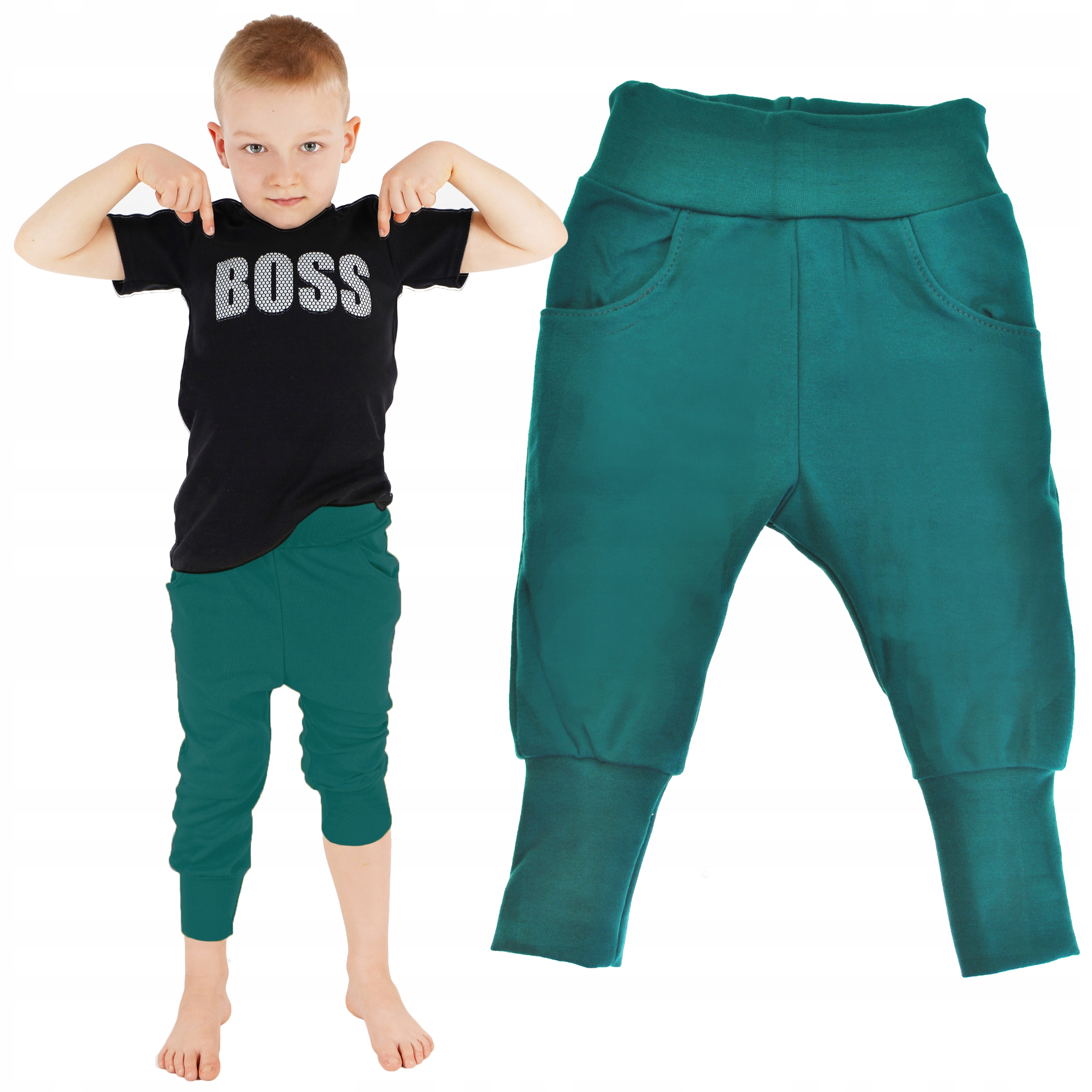 

Butelkowe spodnie chłopięce bawełna kieszenie 104