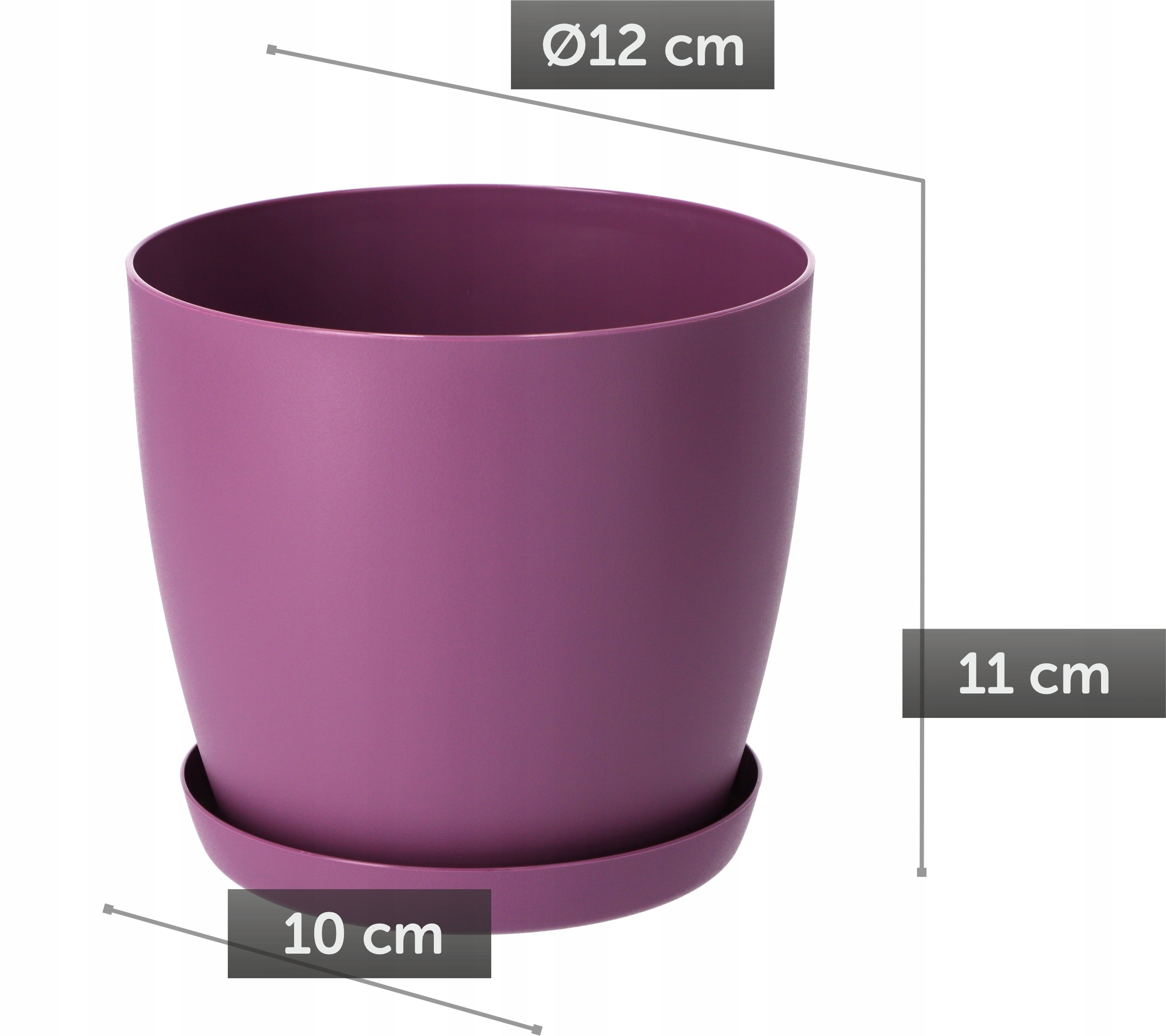 DONICZKA OSŁONKA DONICA 12cm NA KWIATY MATOWA FIOLET PLASTIKOWA PODSTAWKA Kod producenta K2090