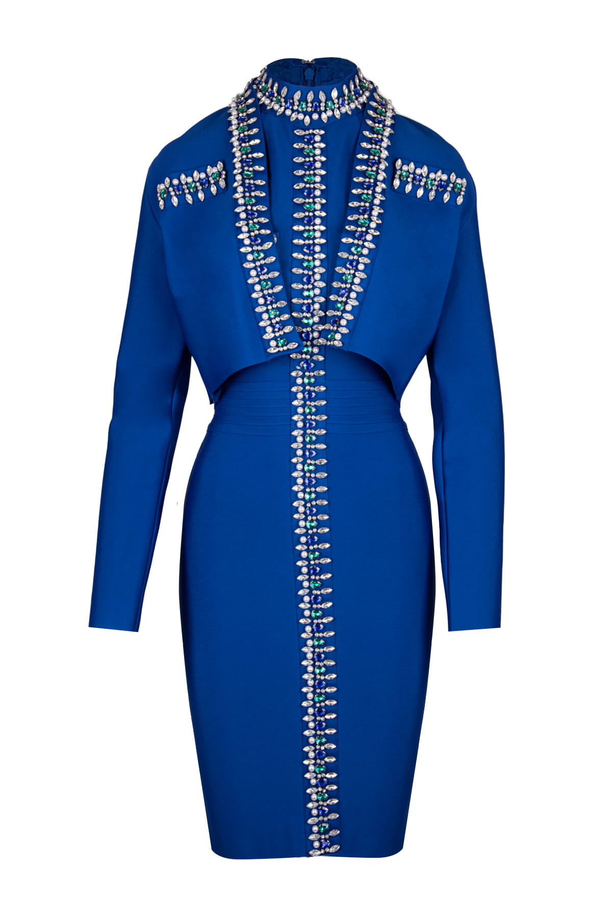 Sukienka bodycon KOBALT z kryształkami - M Rękaw bez rękawów