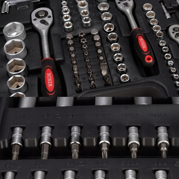 PROFESJONALNY ZESTAW KLUCZY NASADOWYCH MOCNEJ WALIZCE 172 ELEMENTÓW Marka Boxer