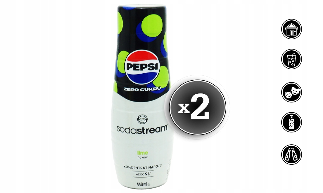 2x SYROP KONCENTRAT SODASTREAM PEPSI MAX LIME LIMONKA 9L NAPOJU Z 440ML EAN (GTIN) 8421224831676