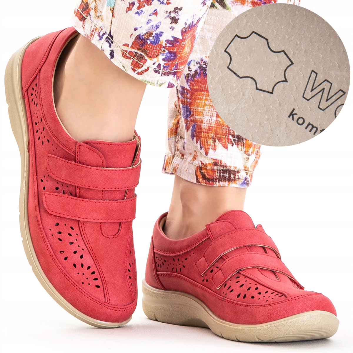 Polobotky v.KŮŽE casual elegantní Ažurové lehké červené Wojtyłko 37