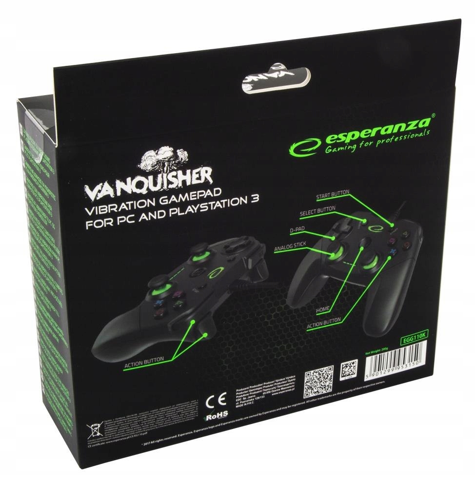 Gamepad Esperanza Vanquisher EGG110K (pc, PS3; kolor czarny, kolor zielony)