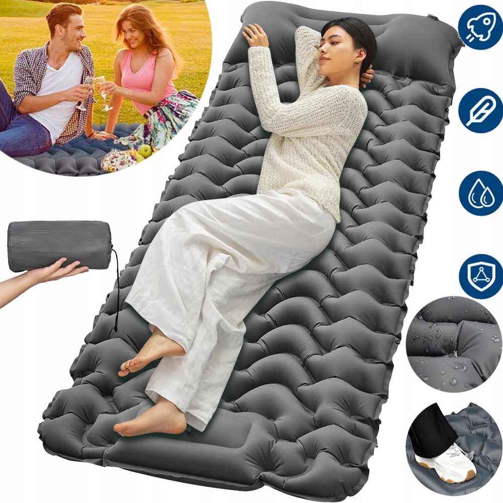 Mata Samopompująca Turystyczna Z Poduszką Karimata Materac Gruba 193X68X8CM