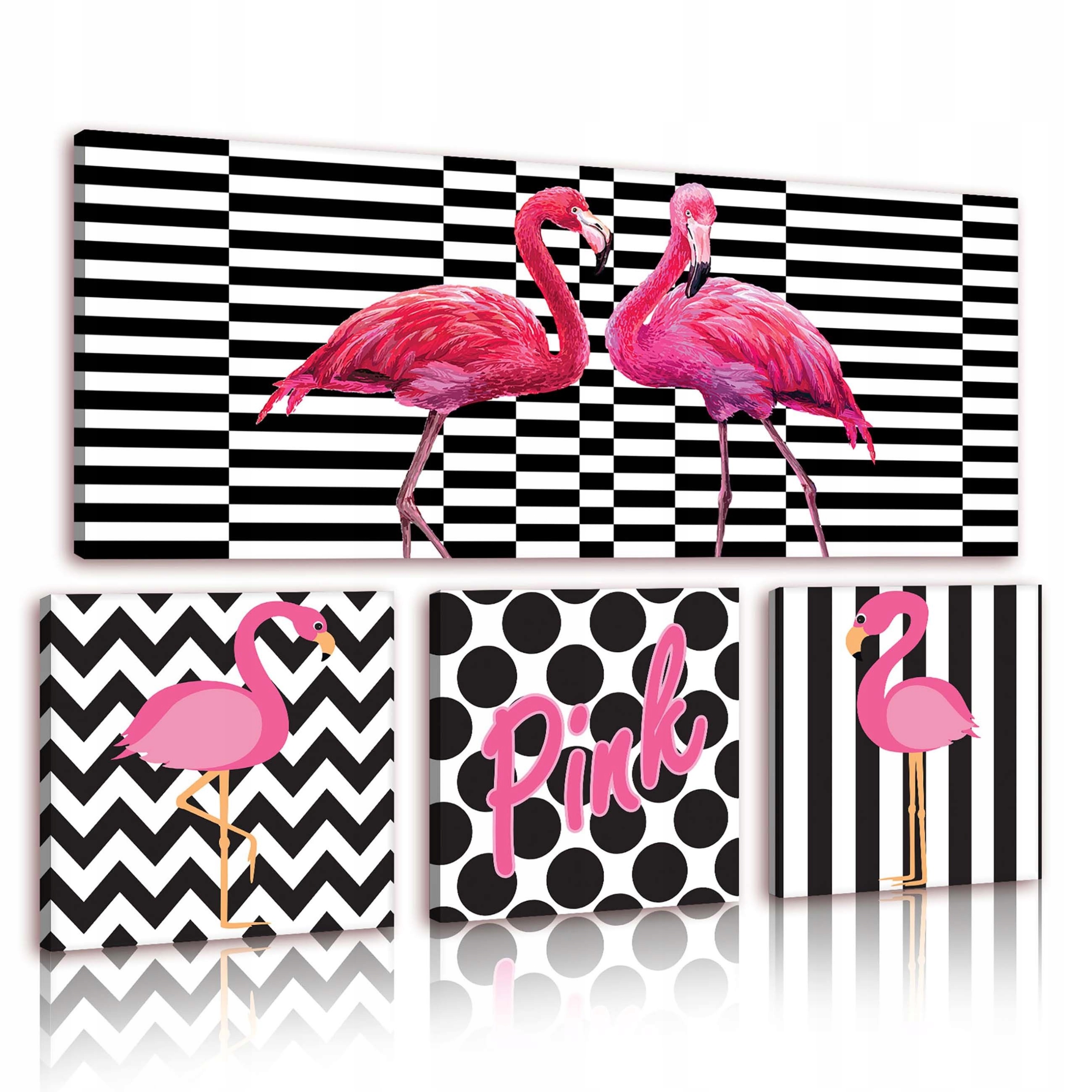 Obraz 80x55 modulární plameňák růžový černobílé pozadí geometrie umění