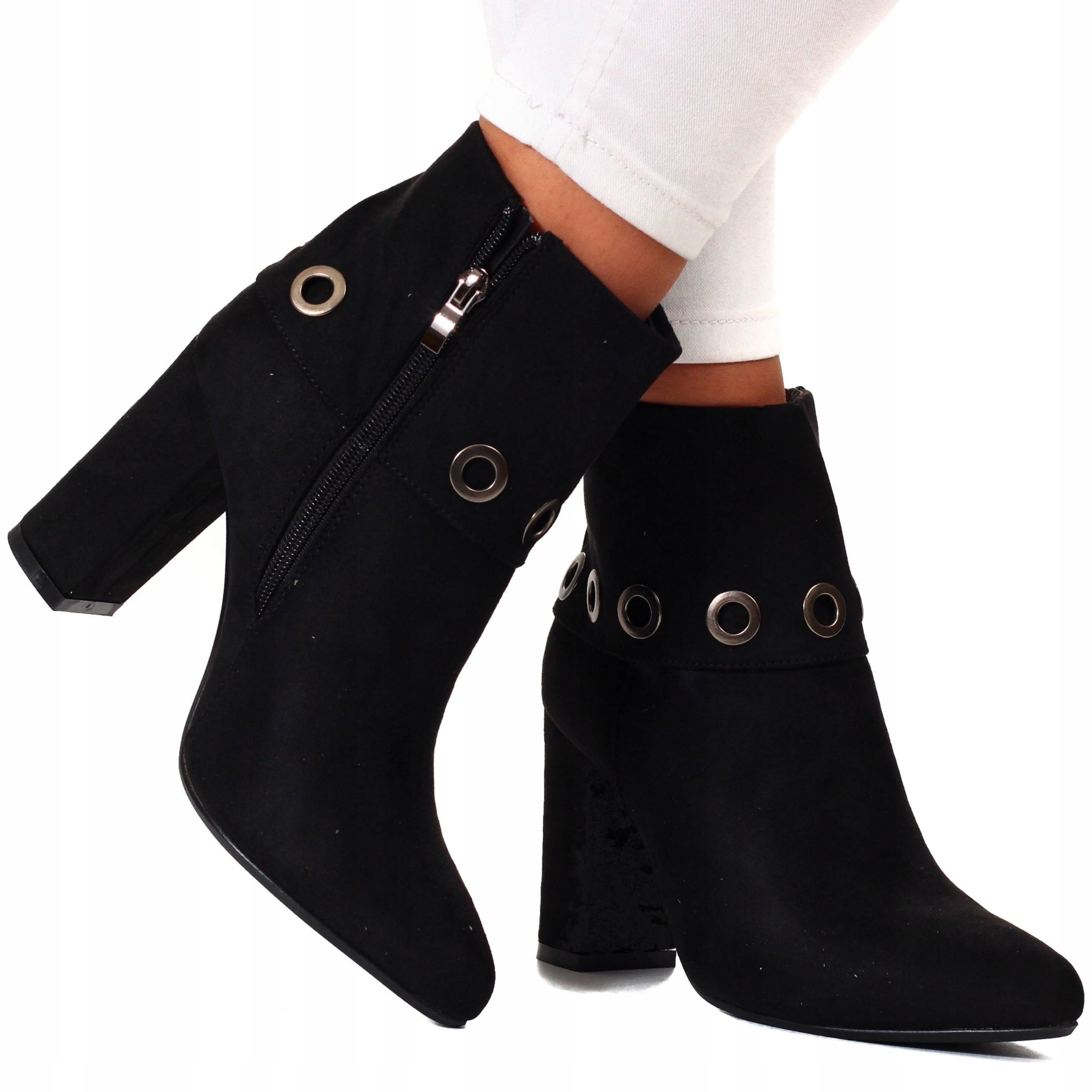 BOTKI NA OBCASIE DAMSKIE ZAMSZOWE CZARNE WIOSENNE