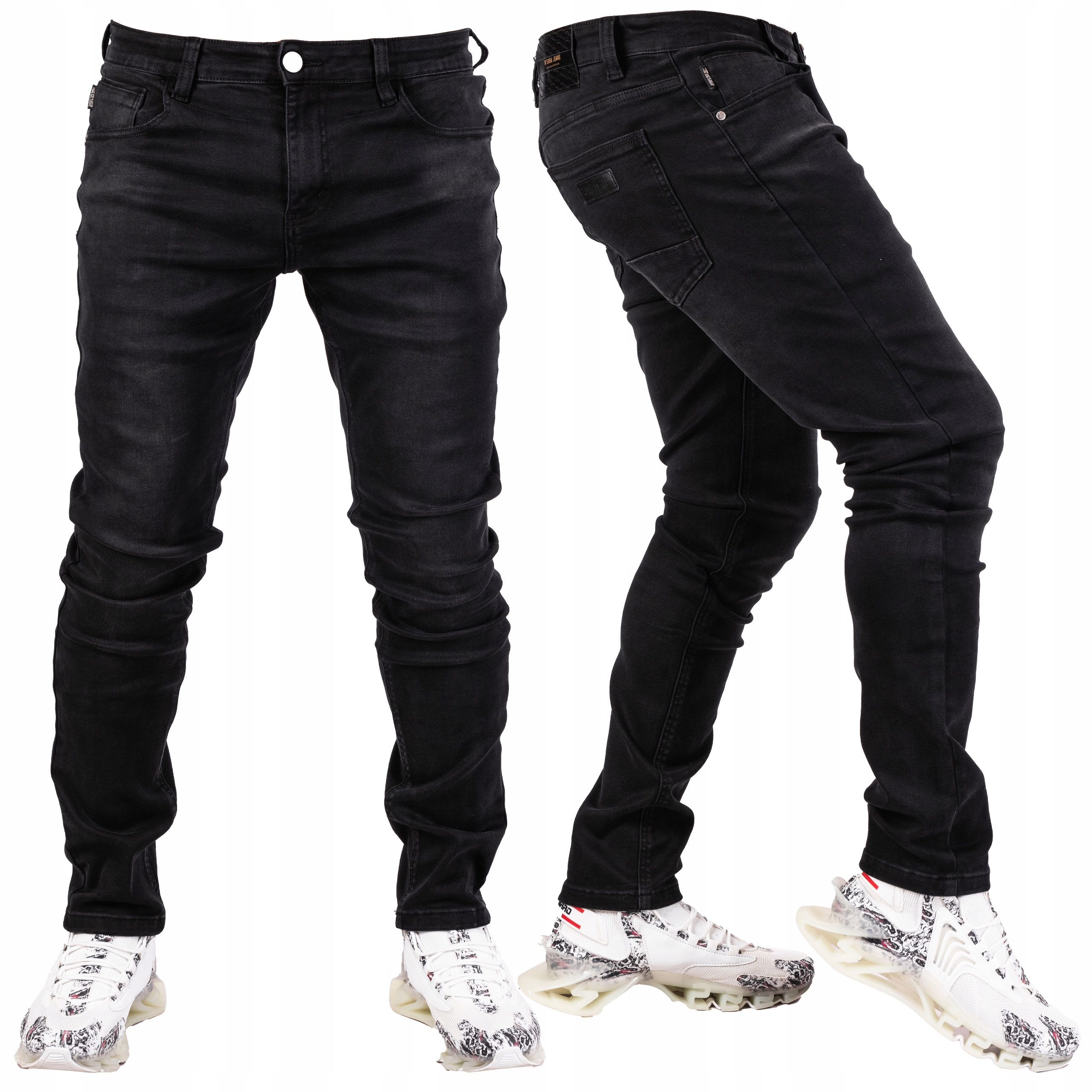 vel.39 Pánské kalhoty Jeansy Černé skinny Slim trubičky Vang