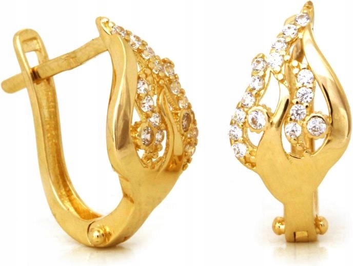 Zlaté náušnice 585 lístky zdobené zirkony jsou elegantní jako dárek 14k