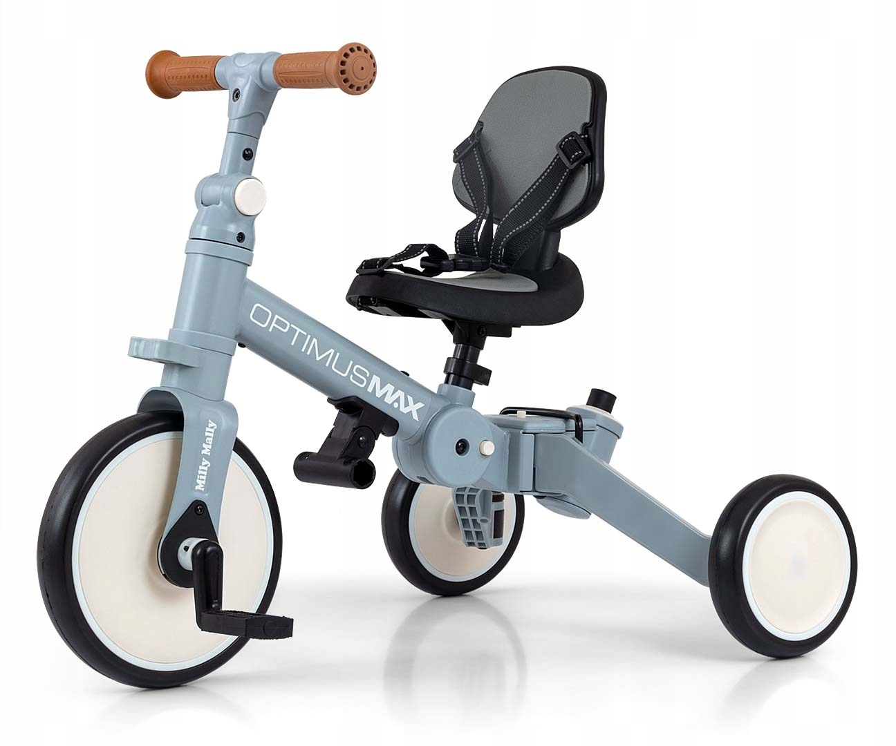 Stabilny Bezpieczny Rowerek trójkołowy Milly Mally Optimus 5w1 Max Denim