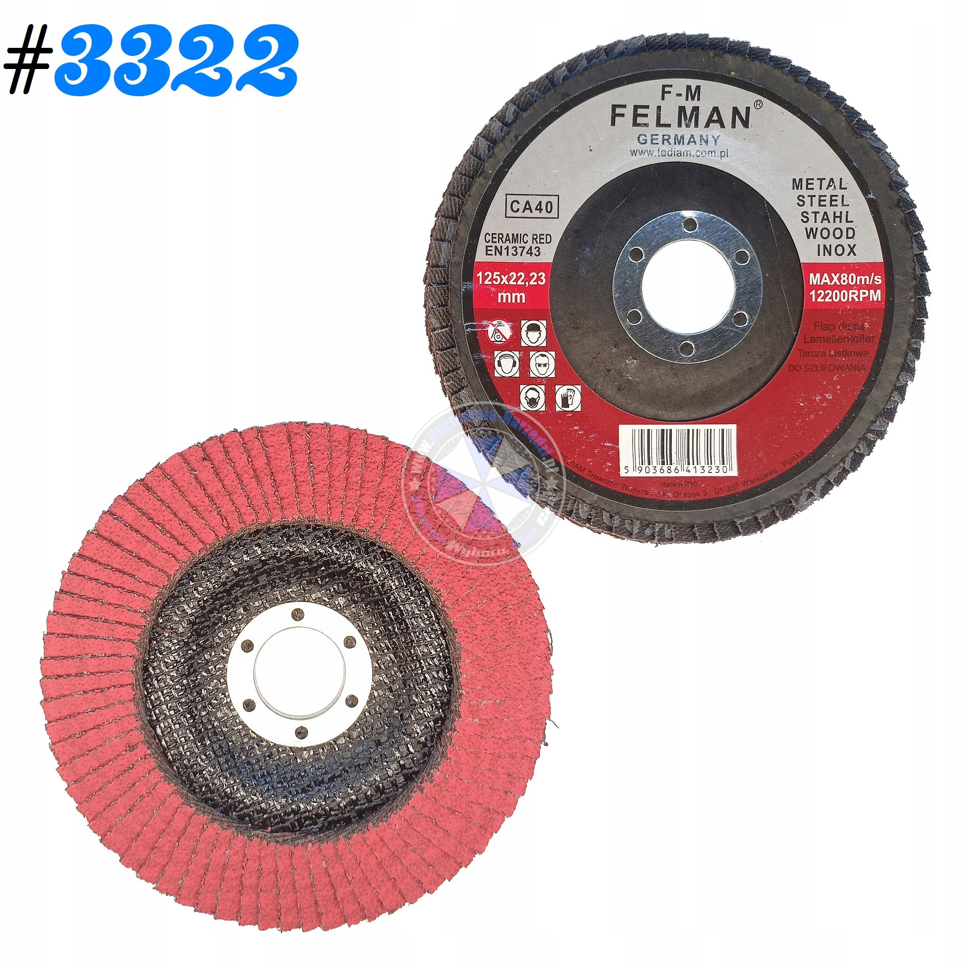 100szt. Tarcza Listkowa Ceramiczna 125mm P40 Felman scierna Tarcza listkowa