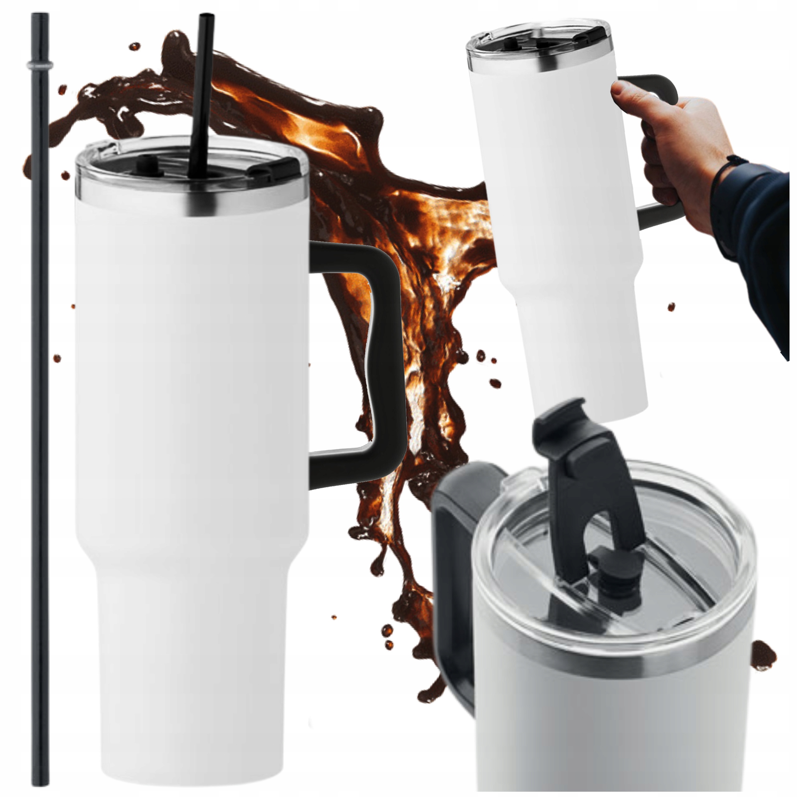 Termohrnek s držákem Termoska 1200 Ml se slámkou na kávu a čaj