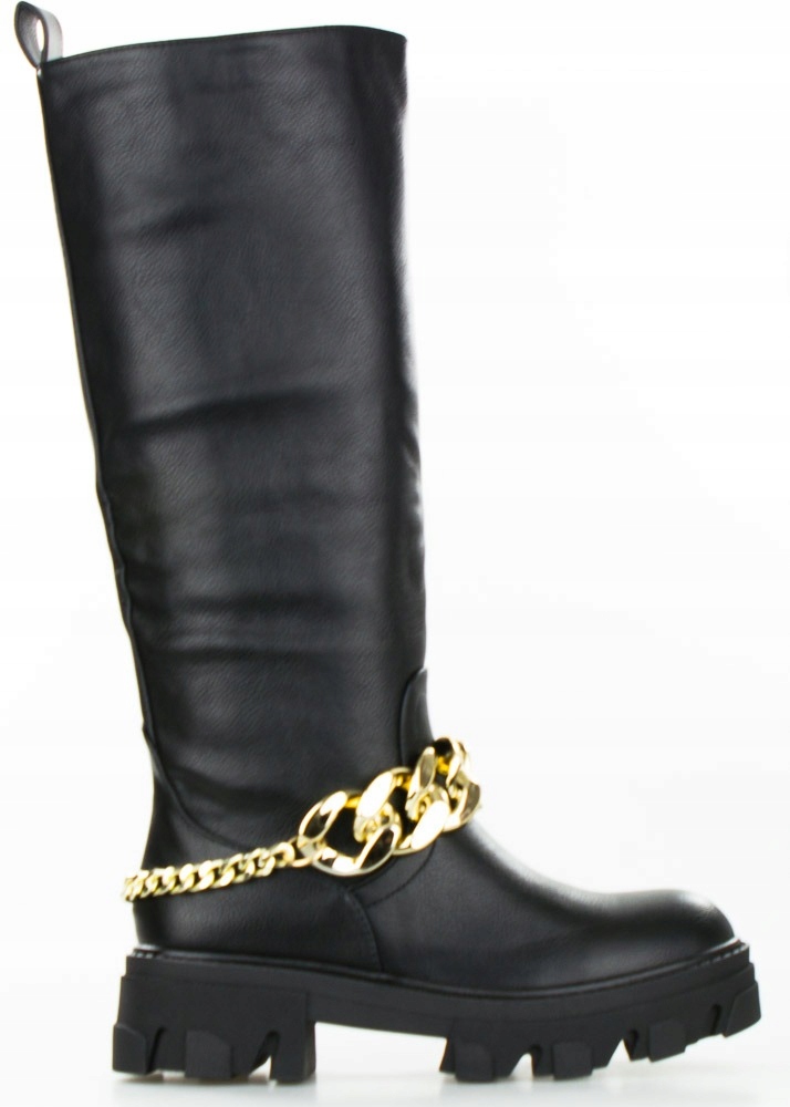 Černé Kozačky Ke Kolenům Na Silné Podrážce 37