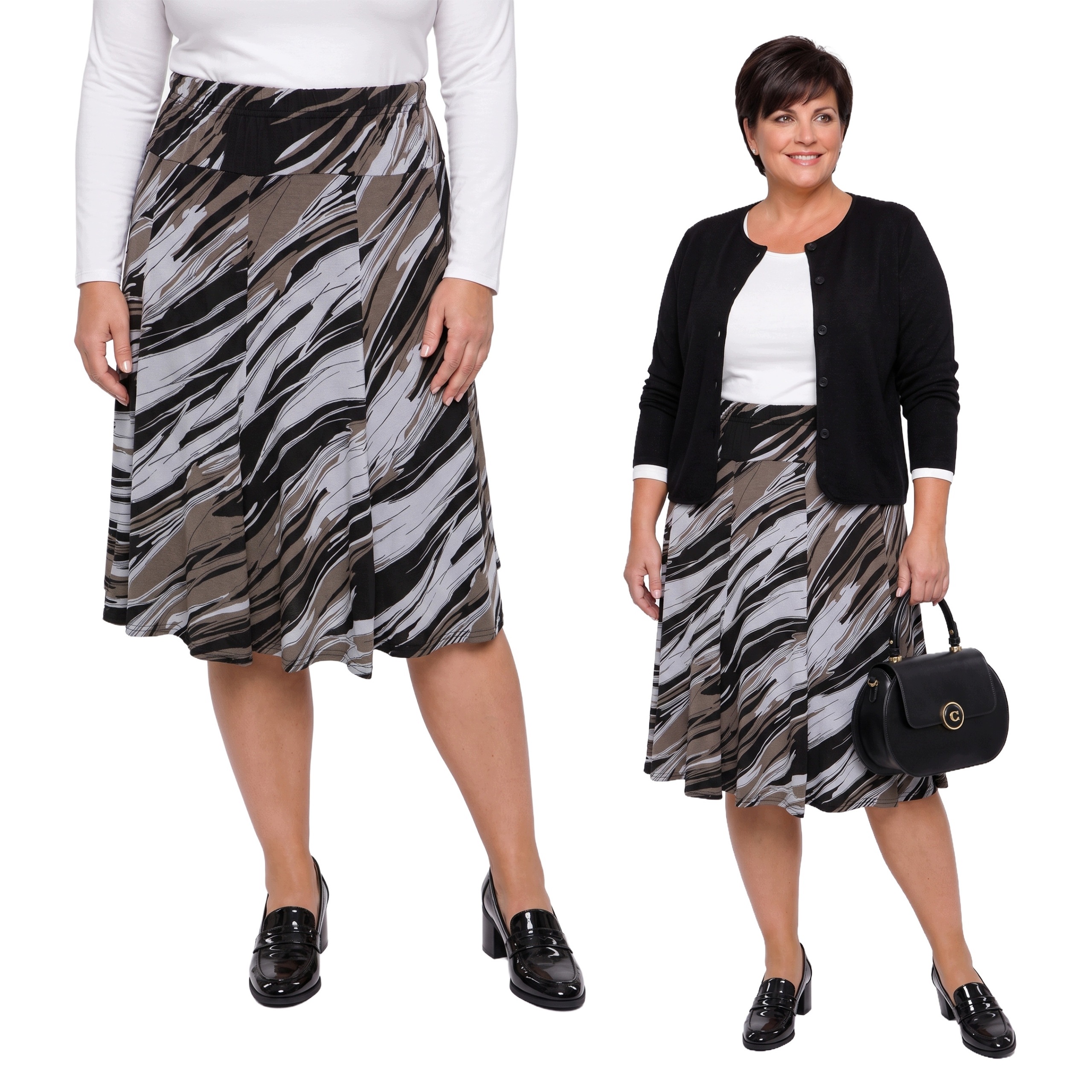Černá sukně s šedohnědými vzory plus size velikost 54/56