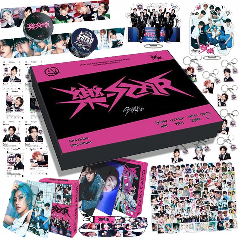 Dárková Sada Rockového Alba Stray Kids Kpop s Nálepkou a Klíčenkou