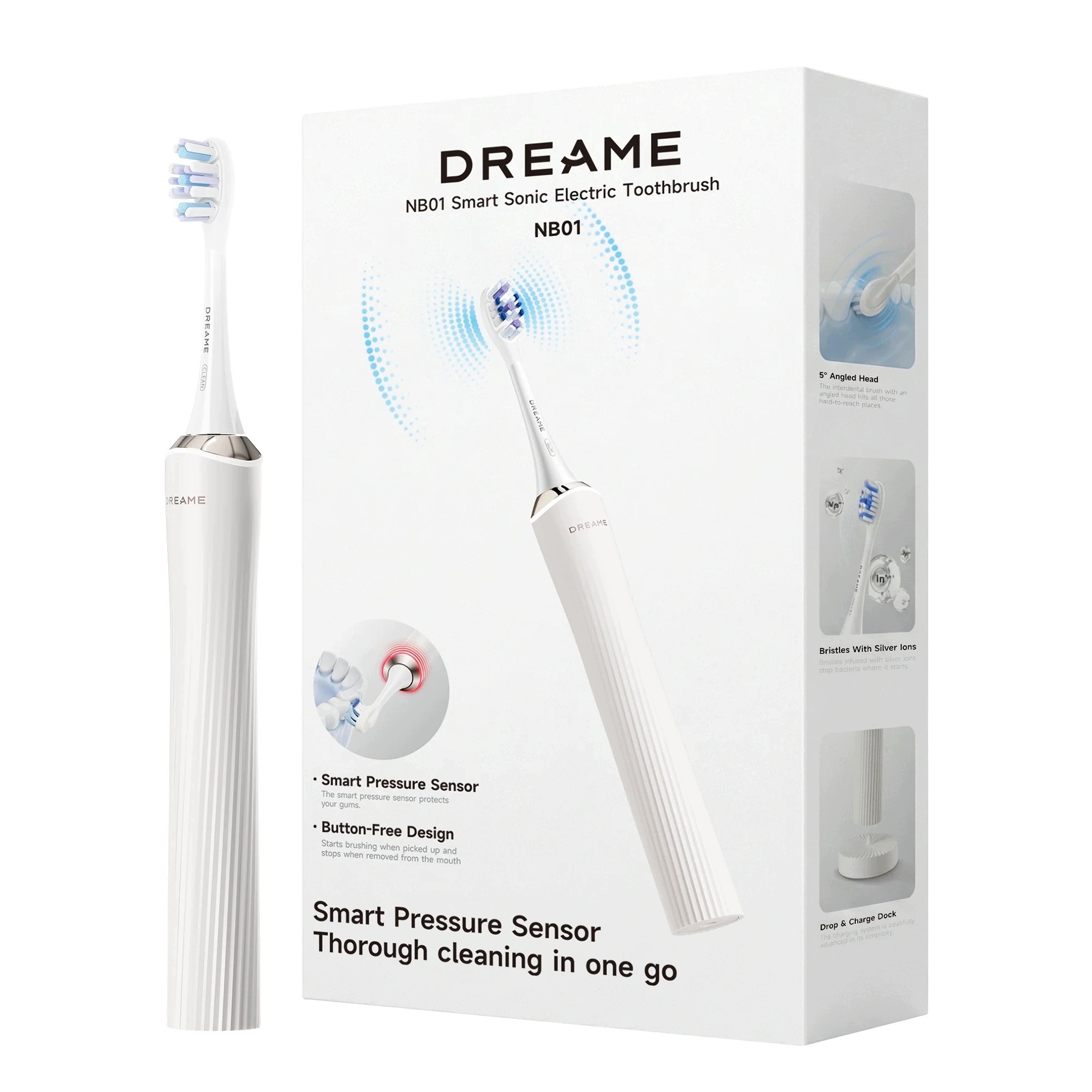 Dreame Soniczna Szczoteczka do Zębów NB01 Set Led 6 Końcówek 60 dB Biała