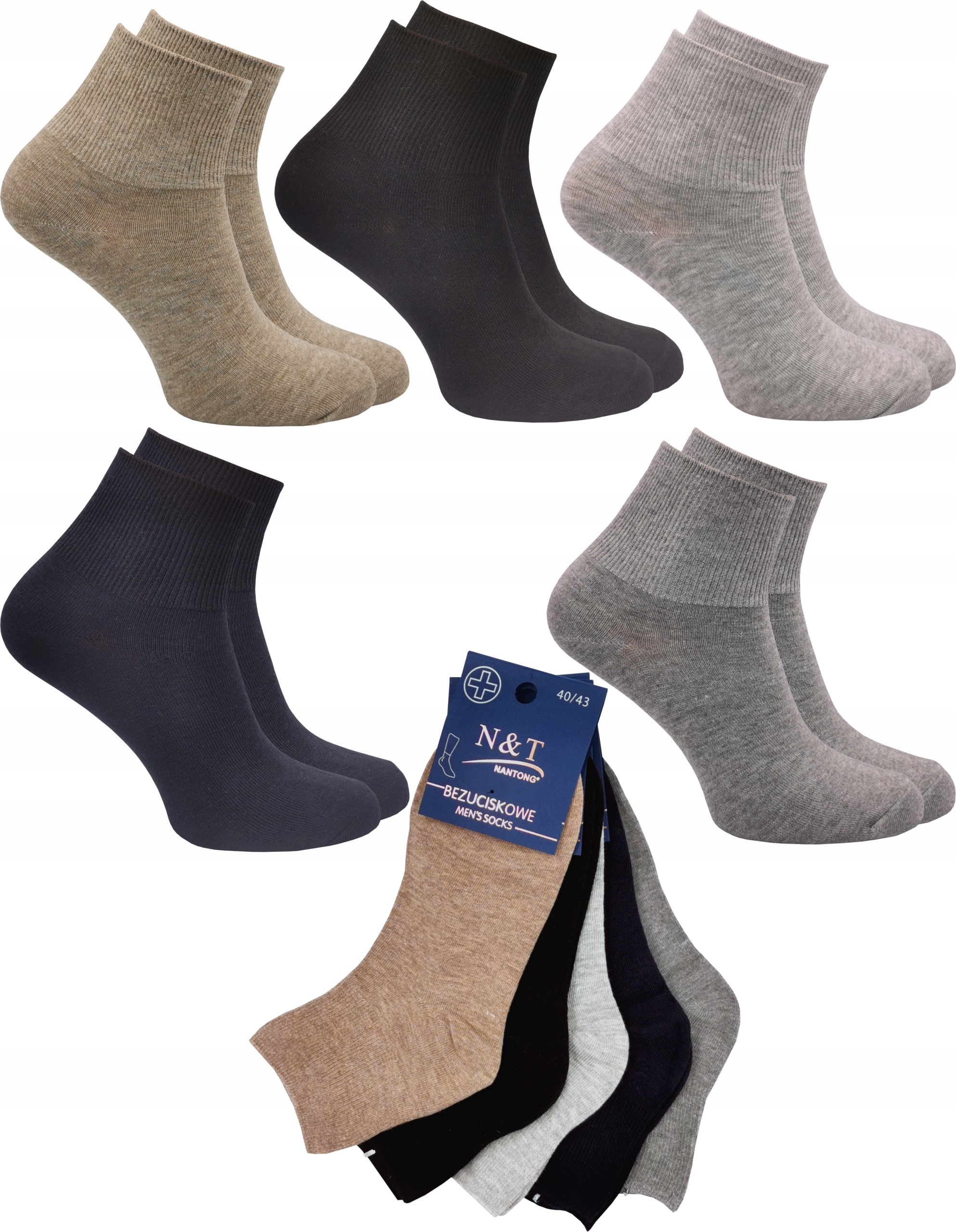 

5x Bezuciskowe Skarpety 3/4 męskie Bawełna 40-43
