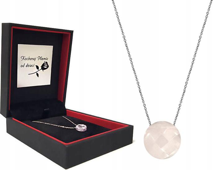 Stříbrný náhrdelník 925 kulatý růžový křemen, ideální jako dárek