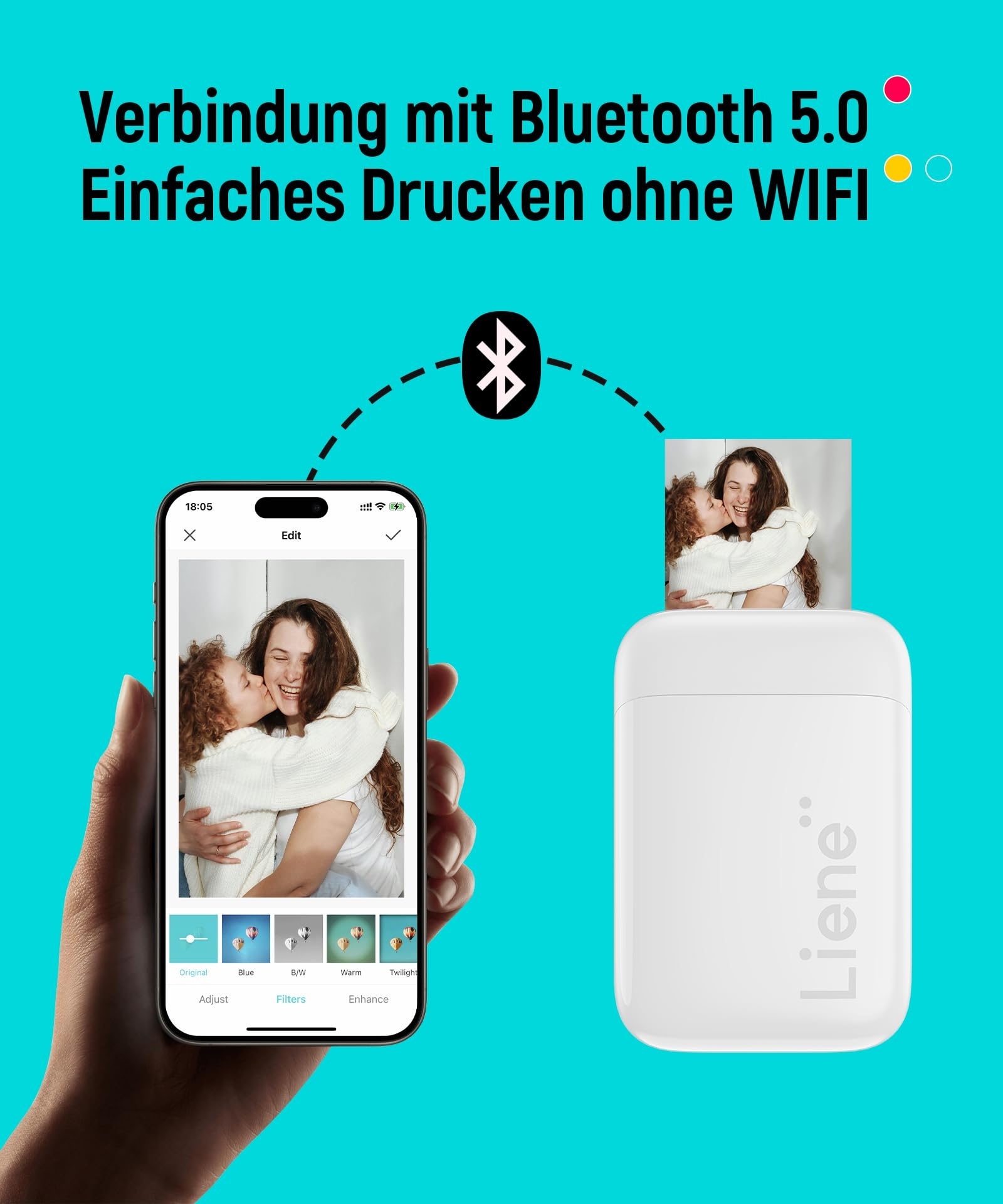 LIENE Mini Drukarka Fotograficzna Bluetooth Do Smartfona Z Papierem — miniatura 2